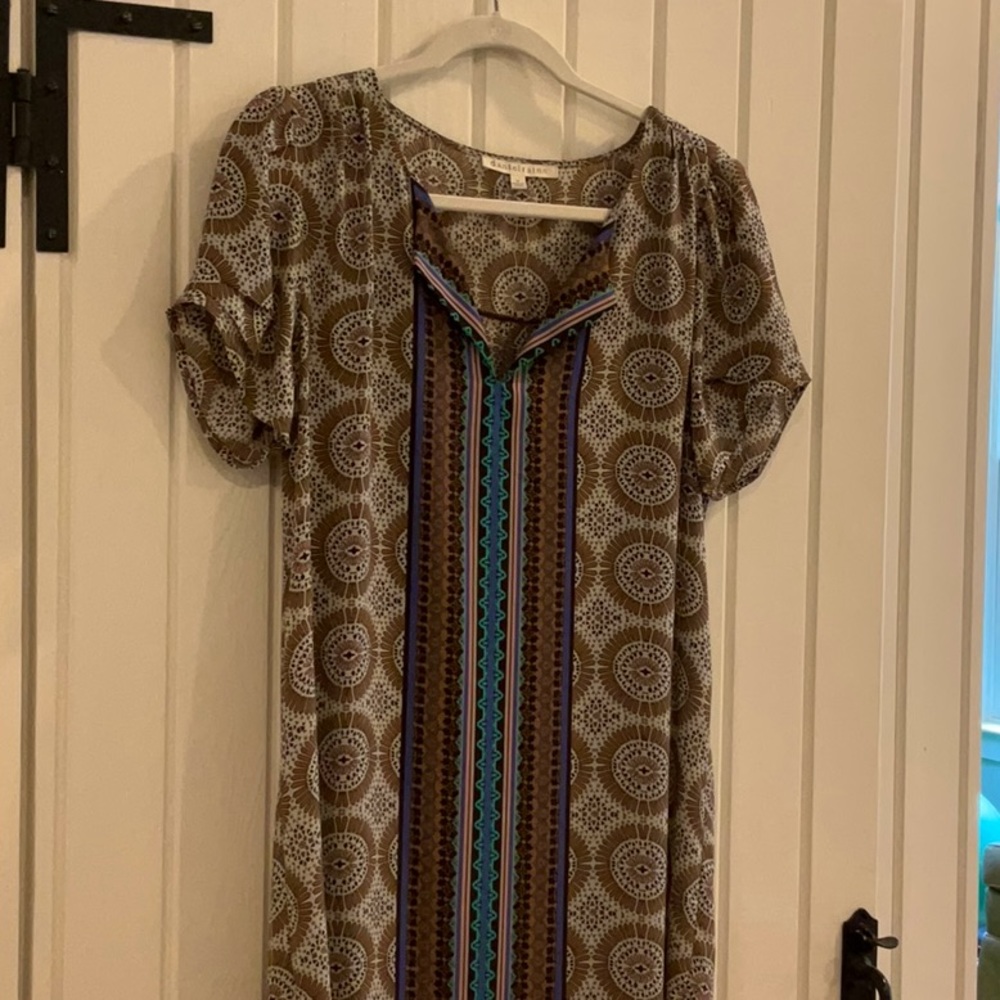 Daniel Rainn Puff-Sleeve Patterned Dress